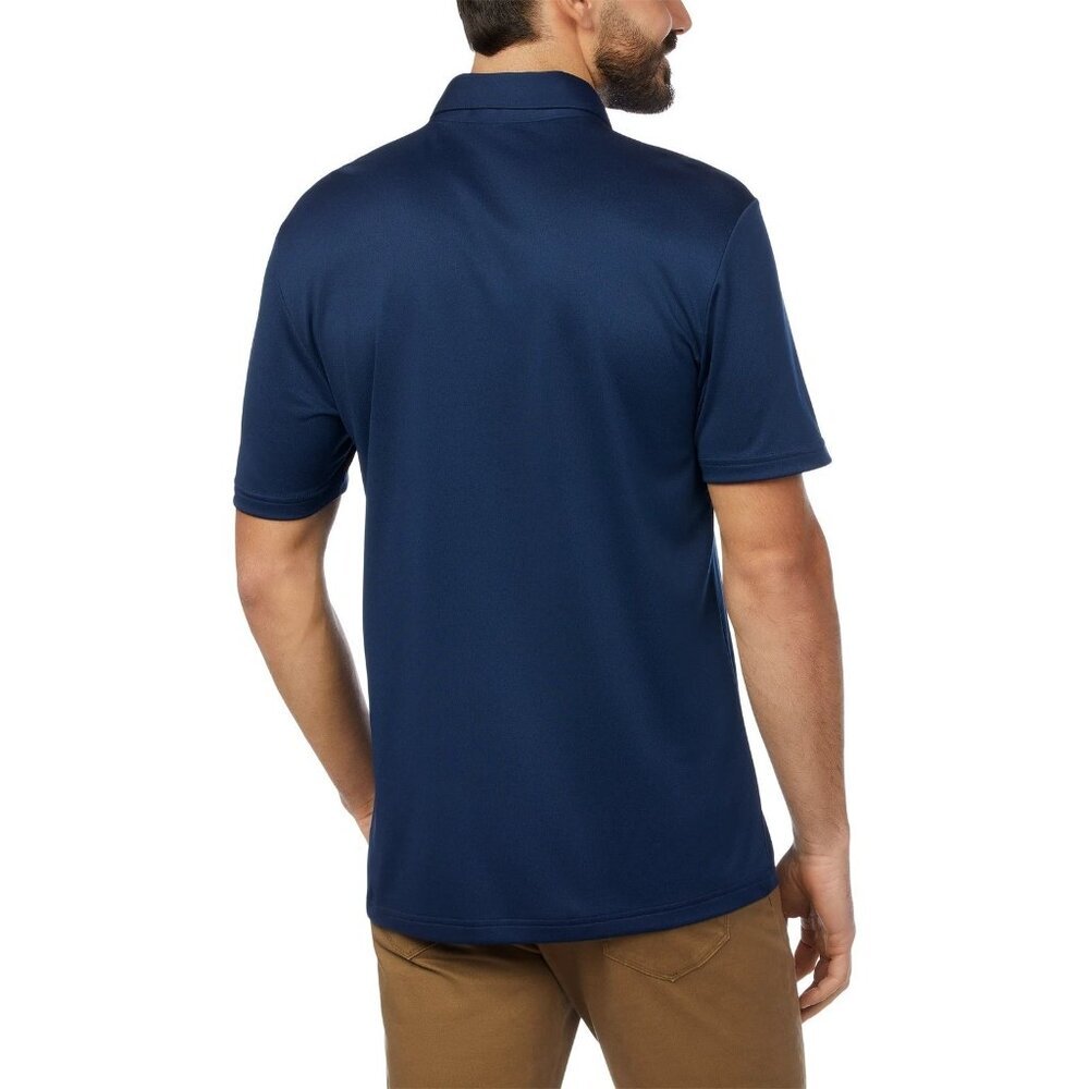 Adidas Men's M Golf Polo Shirt Navy Blue Striped Polyester Short Sleeve n1038 - Picture 2 of 9